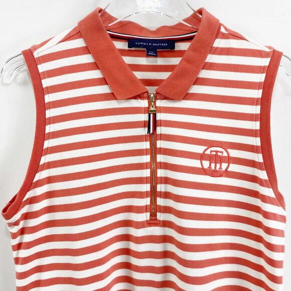 TOMMY HILFIGER Orange White Collared Sleeveless Blouse - Picture 8 of 9